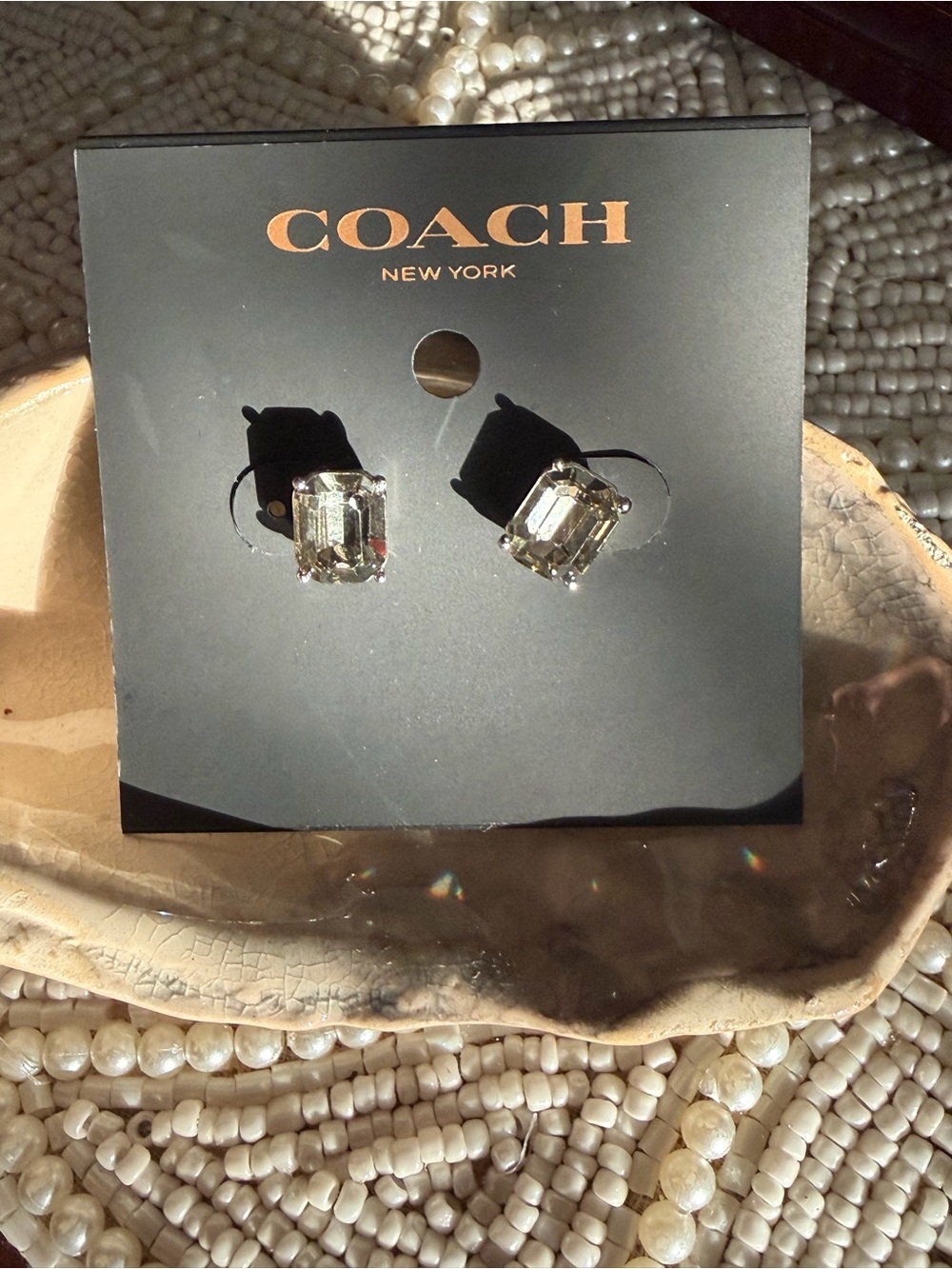 COACH - Grey Crystal Stud Earrings - Silver Tone - Picture 2 of 4